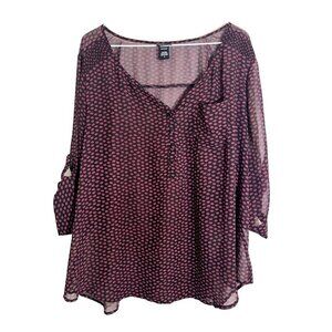 Torrid Top Women 2X Black Sheer Feminine Polka Dot Flowy Retro Mature Western